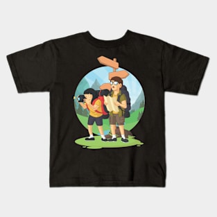 Backpacker Boy and Girl Enjoying Vacation Kids T-Shirt